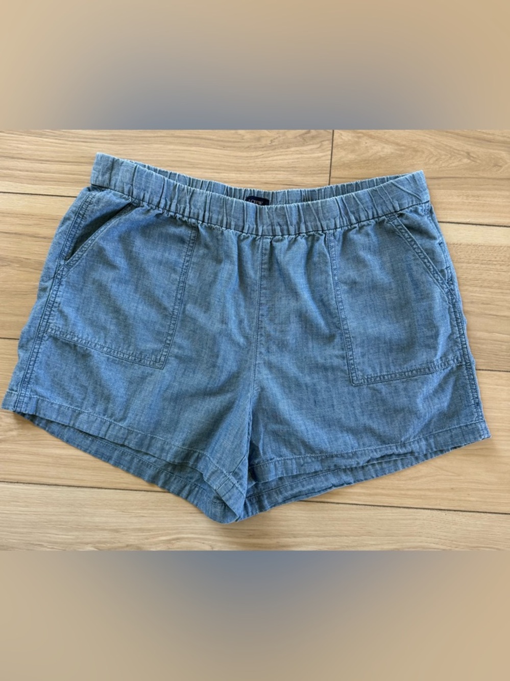 J.Crew Chambray Shorts Elastic Waist Blue Casual Lightweight Large